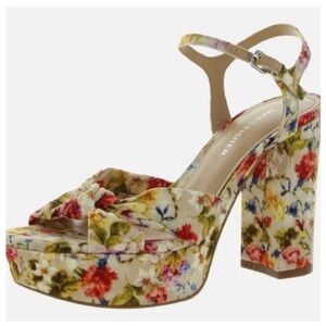 NIB Marc Fisher Women's Beige/Floral Deren Open Toe Block Heel Sandal Size 6.5